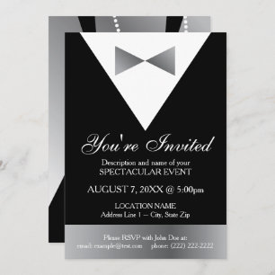 Black & Silver Tuxedo Invitations Modern Formal