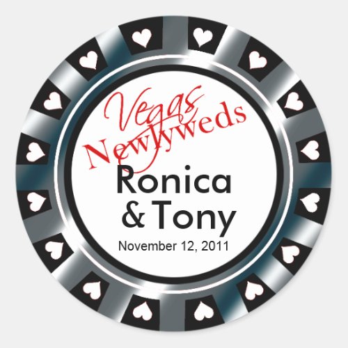 Black  Silver Vegas Newlyweds Casino Chip Classic Round Sticker