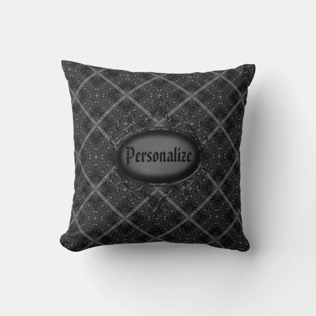 Black & Silver Vintage Personalized Throw Pillow (Front)
