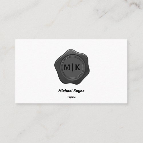 Black Silver Wax Seal on Black  White Business Card