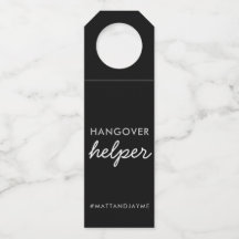 Black Silver Wedding Hangover Helper Tag w Hashtag
