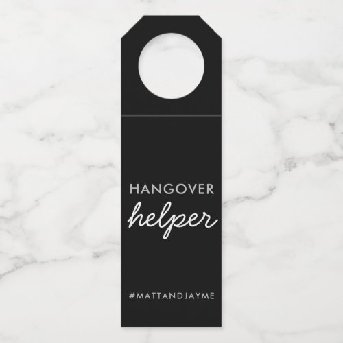 Black Silver Wedding Hangover Helper Tag w Hashtag