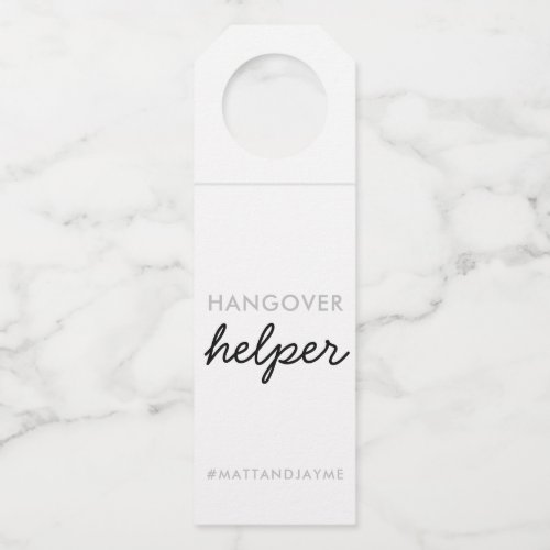 Black Silver Wedding Hangover Helper Tag w Hashtag