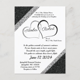 Black & Silver Wedding Invitation w/Heart poem 