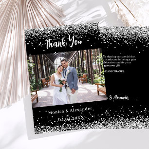 Black silver wedding photo thank you card