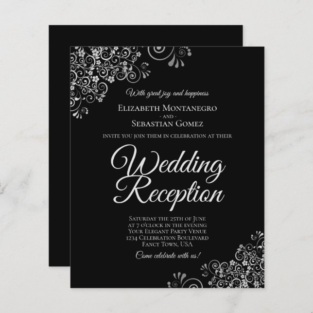 Black & Silver Wedding Reception BUDGET Invite (Front/Back)