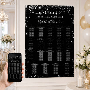 Black silver wedding seating chart 19 tables