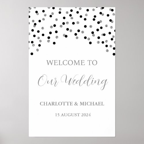 Black Silver Wedding Welcome Custom 12x18 Poster