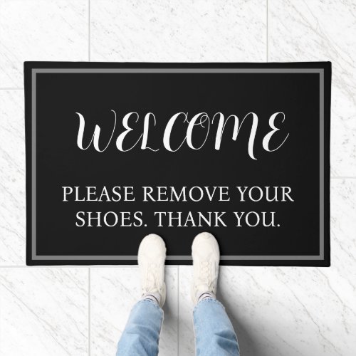 Black Silver Welcome Please Remove Your Shoes  Doormat