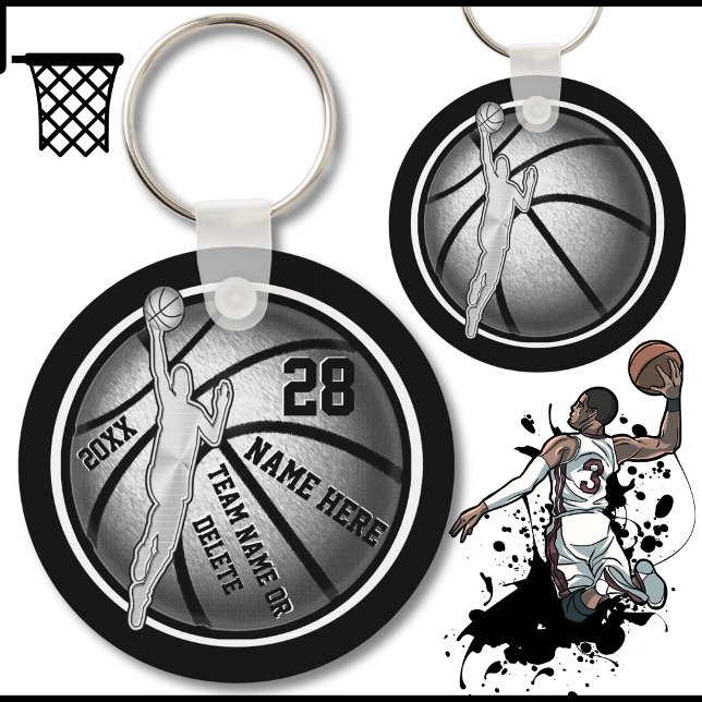 Black, Silver, White, Cheap Basketball Team Gifts Keychain (Black, Silver and White, Basketball Team Gift Ideas for boys and men. Basketball goodie bag Ideas.)