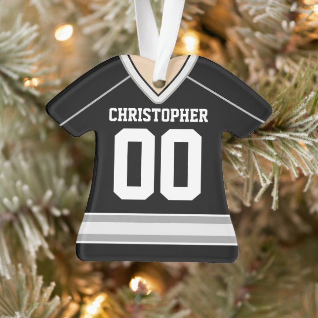 Black/Silver/White Custom Hockey Jersey Ornament (Tree)