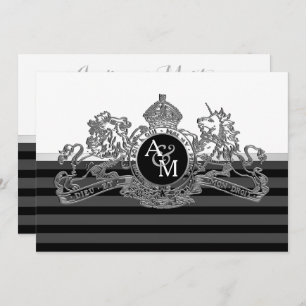 Black Silver  White Lion Unicorn Emblem Wedding Invitation