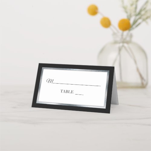 Black  Silver  White Simple Elegant Place Cards