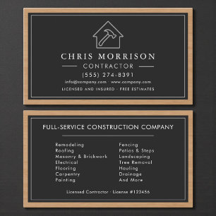 Black & Silver Wood Building Construction  Business Card