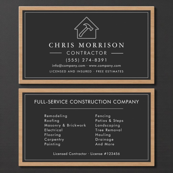 Black Silver Wood Building Construction Business Card