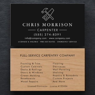 Black Silver Wood Carpenter Carpentry  Business Card