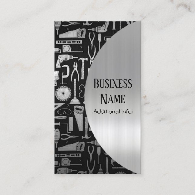 Black & Silver Workshop Tools Business Card 2 (Front)