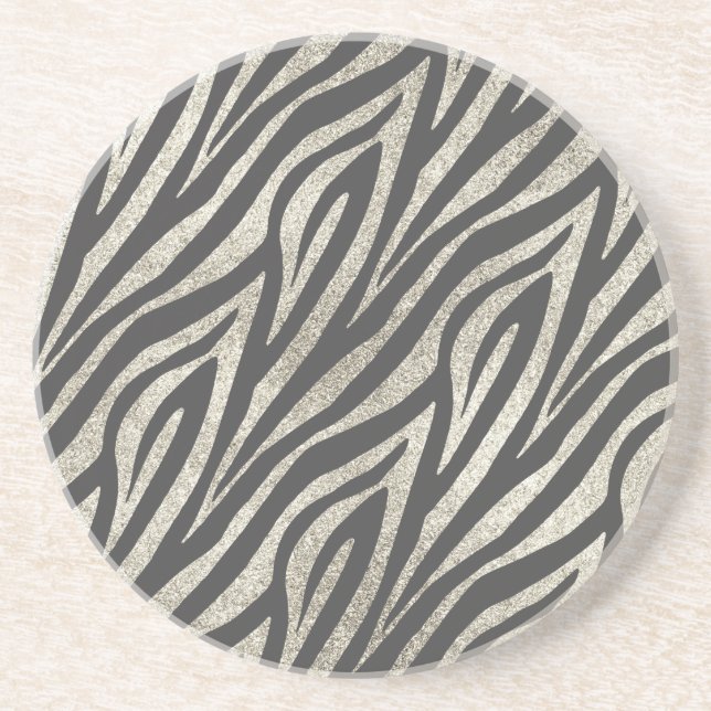 Black Silver Zebra print Drink Coaster (Front)