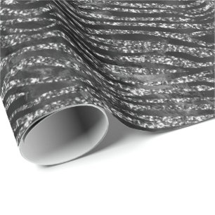 Black Silver Zebra Print Faux Glitter Wrapping Paper