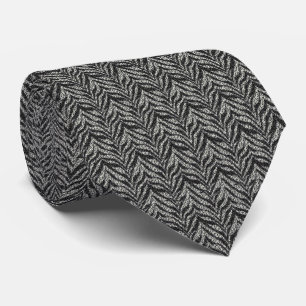 Black Silver Zebra Stripes Pattern Neck Tie