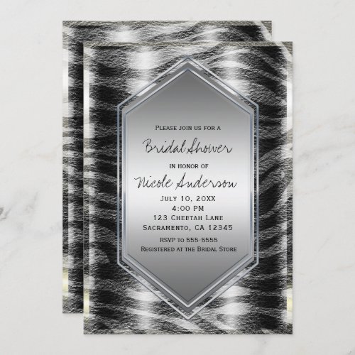 Black Silver Zebra Wild Animal Print Exotic Party Invitation