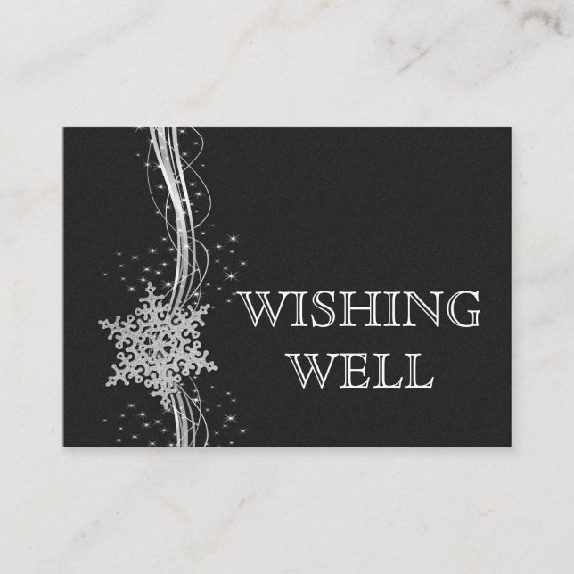 black SilverSnowflakes Winter wedding wishing well Enclosure Card (Front)