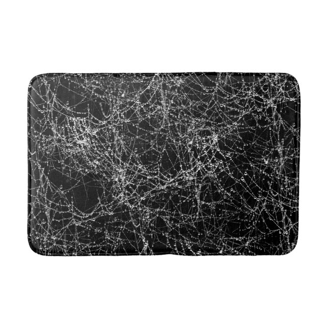 Black & Silvery Spider Webs Chic Halloween Bath Mat (Front)