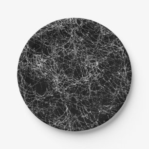 Black & Silvery Spider Webs Chic Halloween Paper Plates