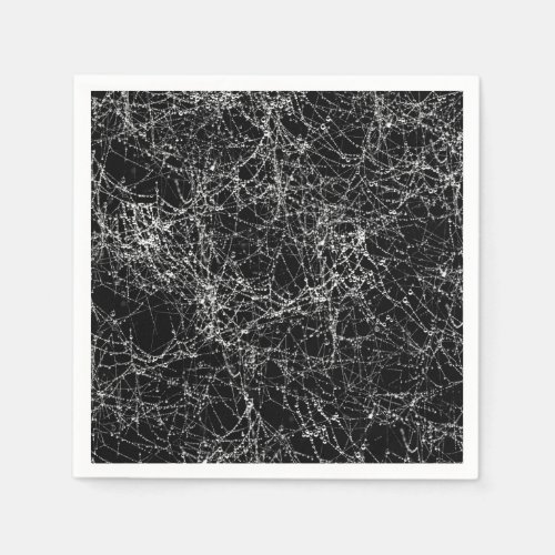 Black  Silvery Spider Webs Chic Halloween Party Napkins