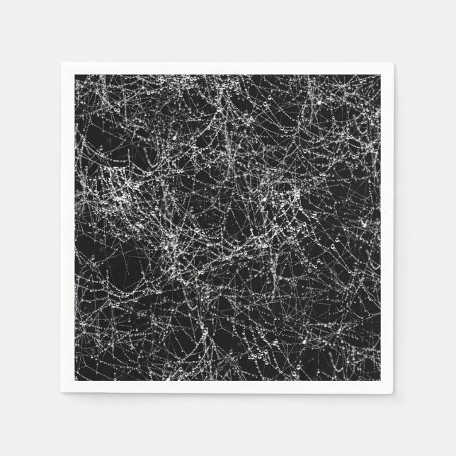 Black & Silvery Spider Webs Chic Halloween Party Napkins (Front)