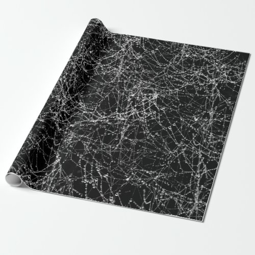 Black  Silvery Spider Webs Chic Halloween Party Wrapping Paper