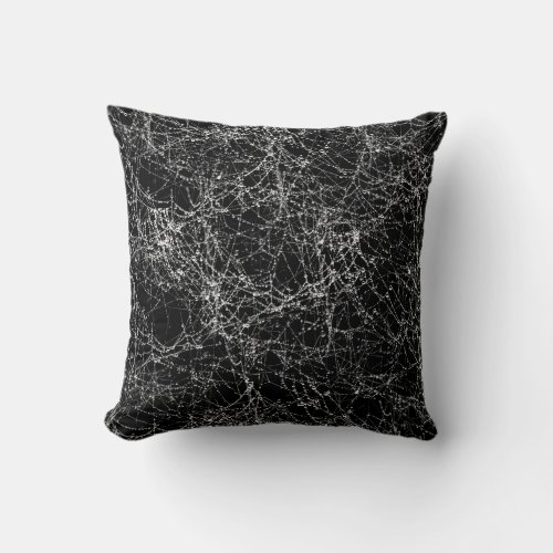 Black  Silvery Spider Webs Chic Halloween Throw Pillow