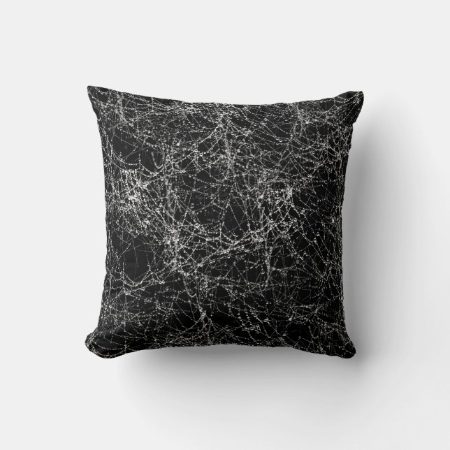 Black & Silvery Spider Webs Chic Halloween Throw Pillow (Front)