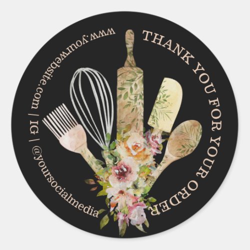 Black Simple Bakery Chef Thank You Classic Round Sticker