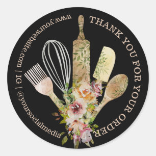 Black Simple Bakery Chef Thank You Classic Round Sticker