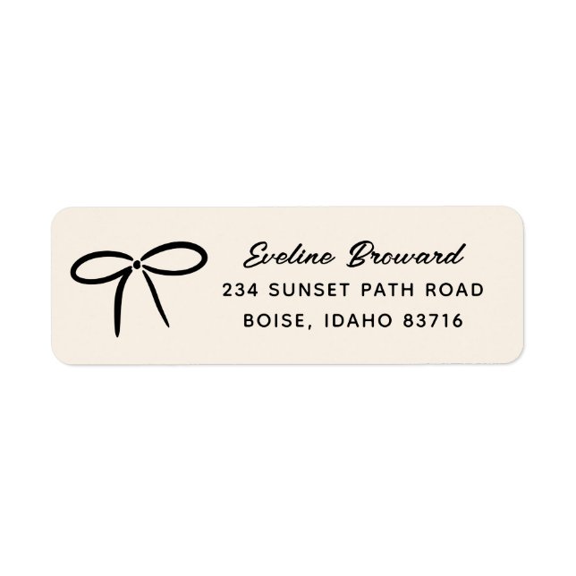 Black Simple Bow Return Address Label (Front)