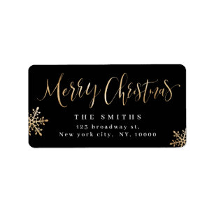 Black Simple Calligraphy Merry Christmas Address Label