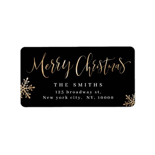 Black Simple Calligraphy Merry Christmas Address Label
