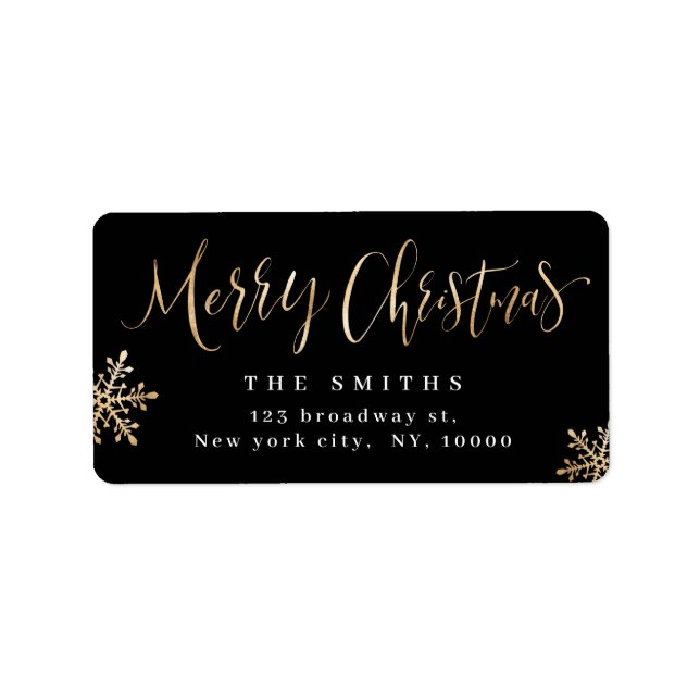 Black Simple Calligraphy Merry Christmas Address Label (Front)
