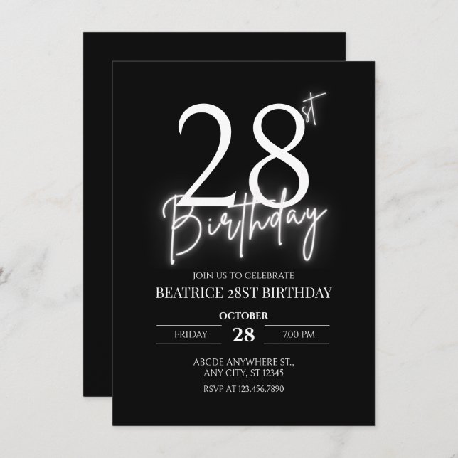 Black simple casual age personalized birthday  invitation (Front/Back)