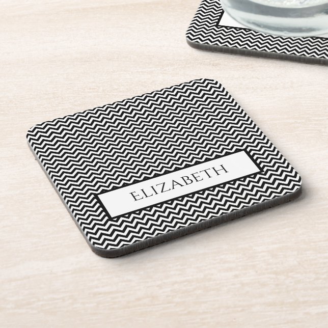 Black Simple Chevron Beverage Coaster (Left Side)