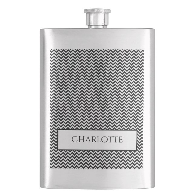 Black Simple Chevron Personalized Flask (Front)