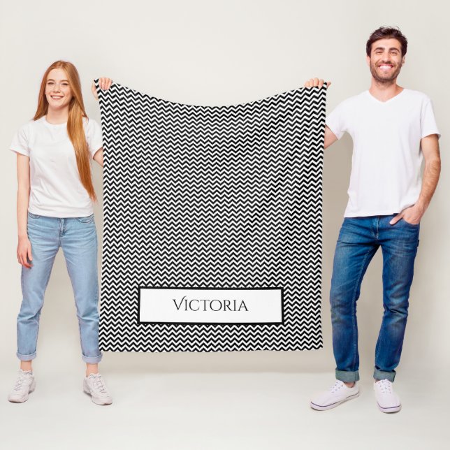 Black Simple Chevron Personalized Fleece Blanket (In Situ)