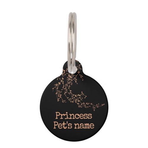 Black Simple Chic Princess Elegant Girly Flowers Pet ID Tag