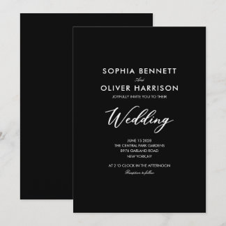 black SIMPLE CLASSIC elegant WEDDING INVITE
