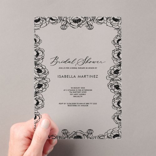 black simple classic modern bridal shower acrylic invitations