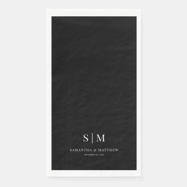 Black Simple Couple Initials Wedding Paper Guest Towels (Front)