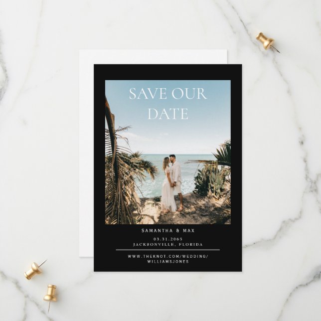 Black Simple Couple Photo Wedding  Save The Date (Front/Back In Situ)
