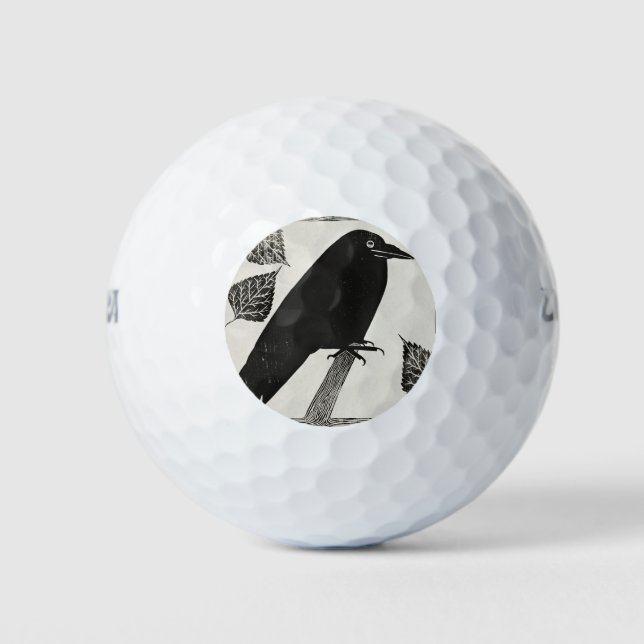 Black Simple Crow Illustration Golf Balls (Front)