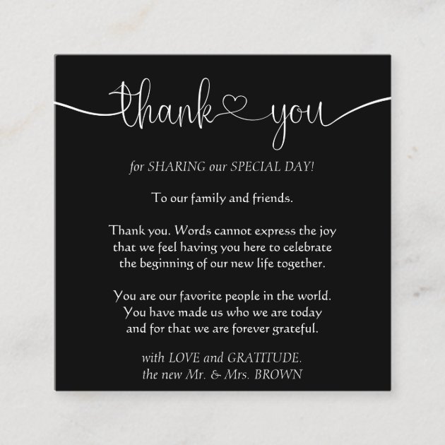 Black Simple Custom Calligraphic Photo Thank You Enclosure Card
